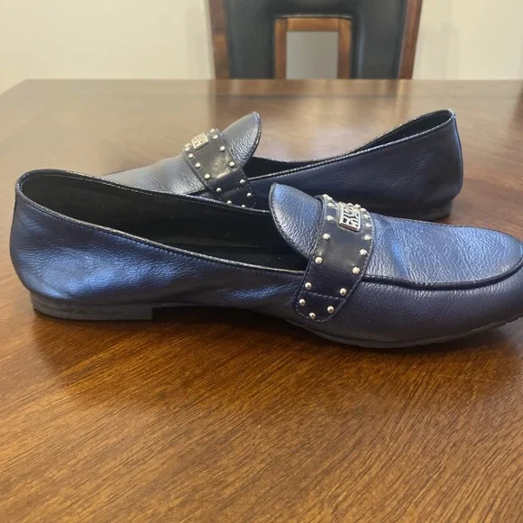 Brighton Women's Sapphire Blue Metallic/Black Loafers Studs Silver Tone Accents - Picture 14 of 16